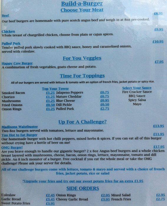 Madisons menu