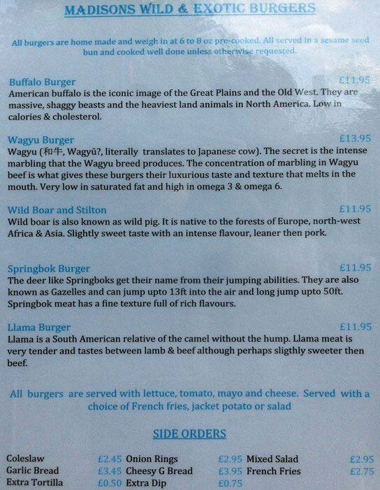 Madisons menu