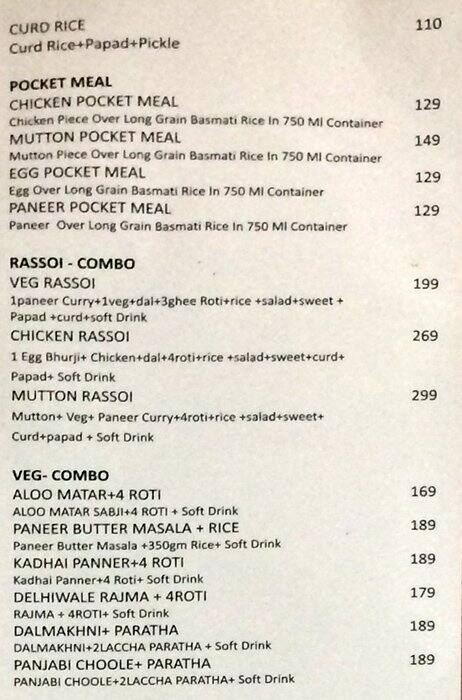 Mummy Ki Rassoi menu