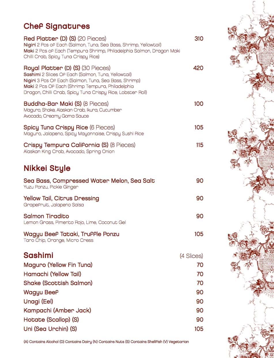 Menu at Buddha Bar, Dubai, Al Emreef Street