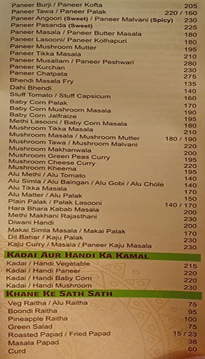 Hotel Parimala menu