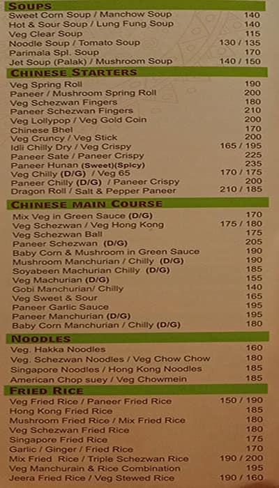 Hotel Parimala menu