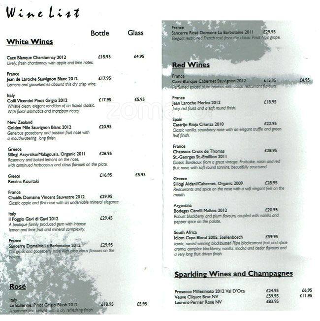 Menu at Carob Tree restaurant, London