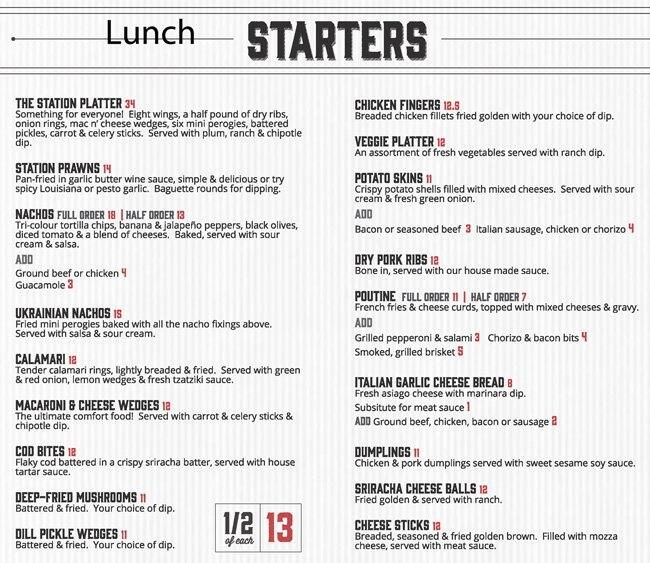 Riverbend Station Pub Menu, Menu for Riverbend Station Pub, Riverbend