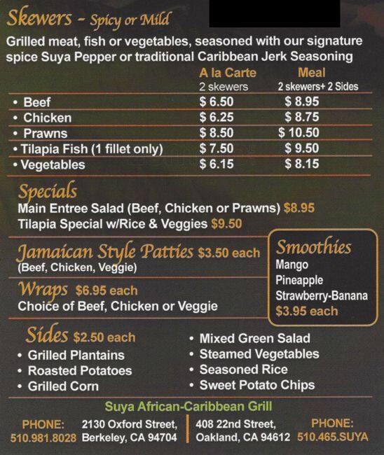 Suya AfricanCaribbean Grill Menü Urbanspoon/Zomato