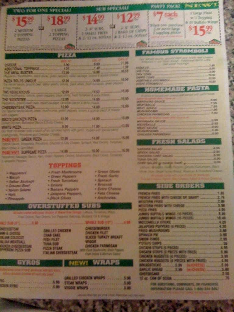 Pizza Boli's Menu, Menu for Pizza Boli's, Edgewater, Anne Arundel