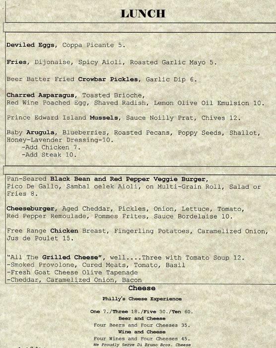 Crow and the Pitcher Menu,Menú para Crow and the Pitcher, Rittenhouse