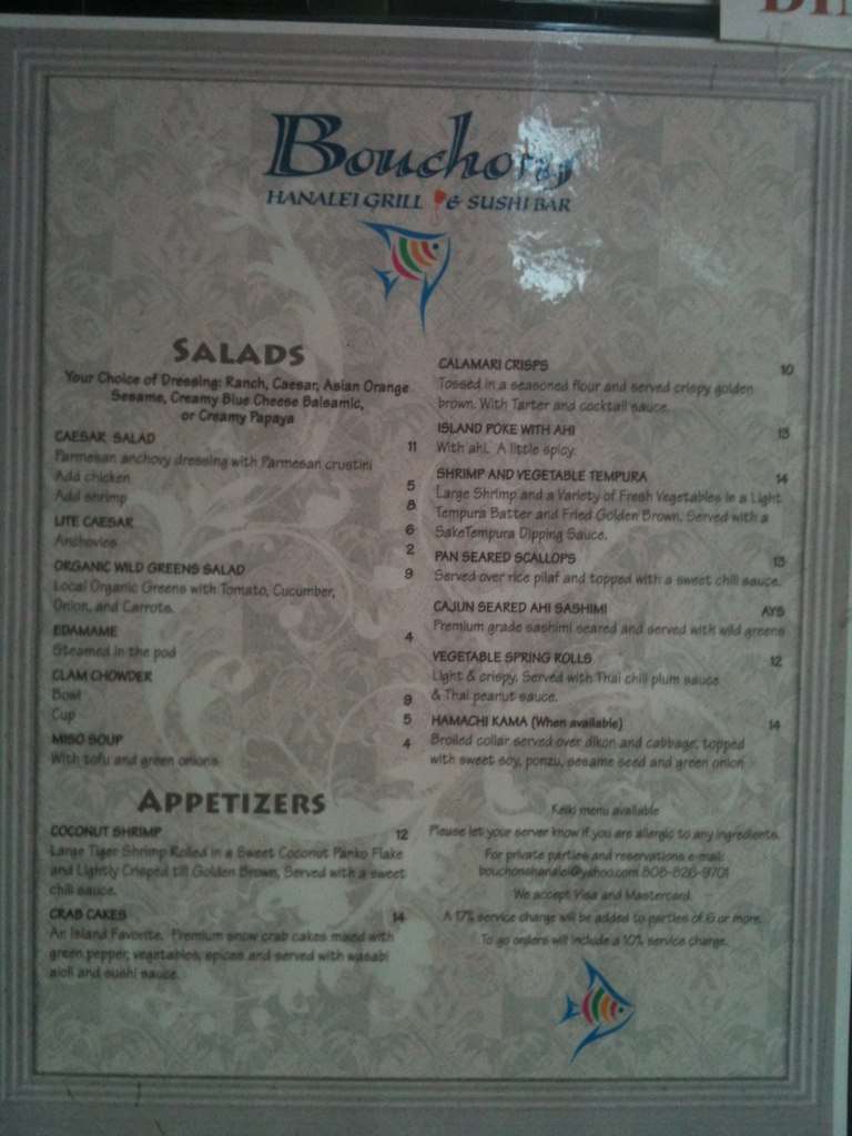 Bouchons Hanalei Menu, Menu for Bouchons Hanalei, Hanalei, Rest of