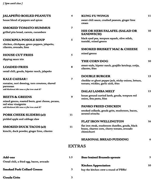 Public House Menu Prices