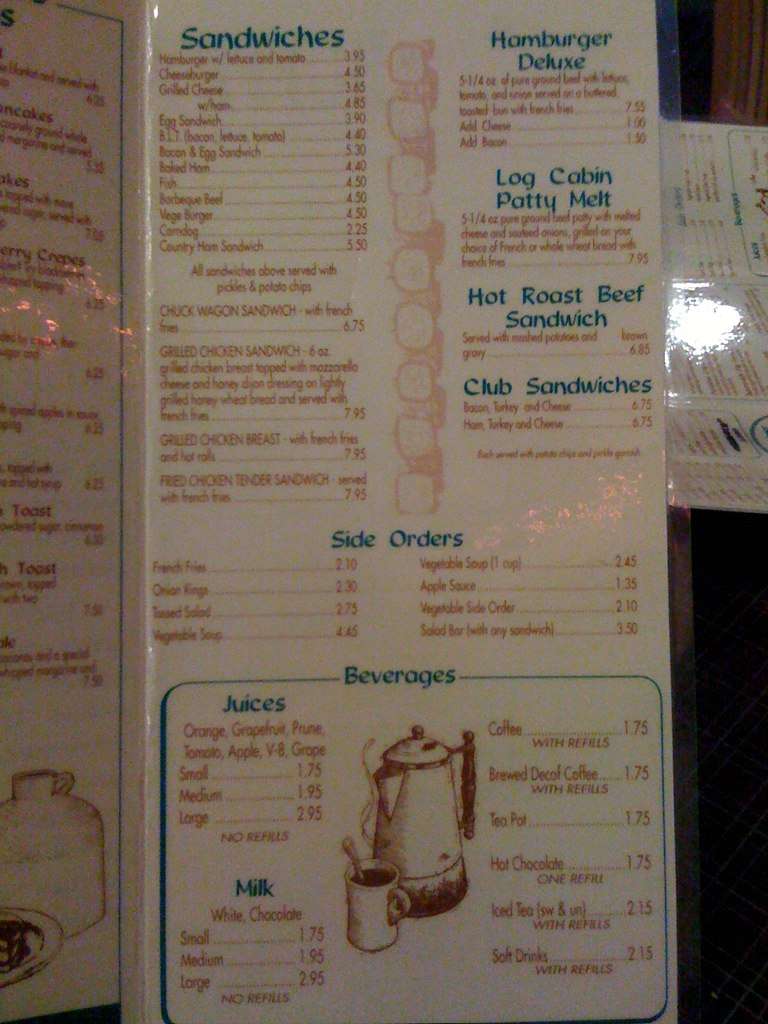 Log Cabin Pancake House Menu Menu For Log Cabin Pancake House