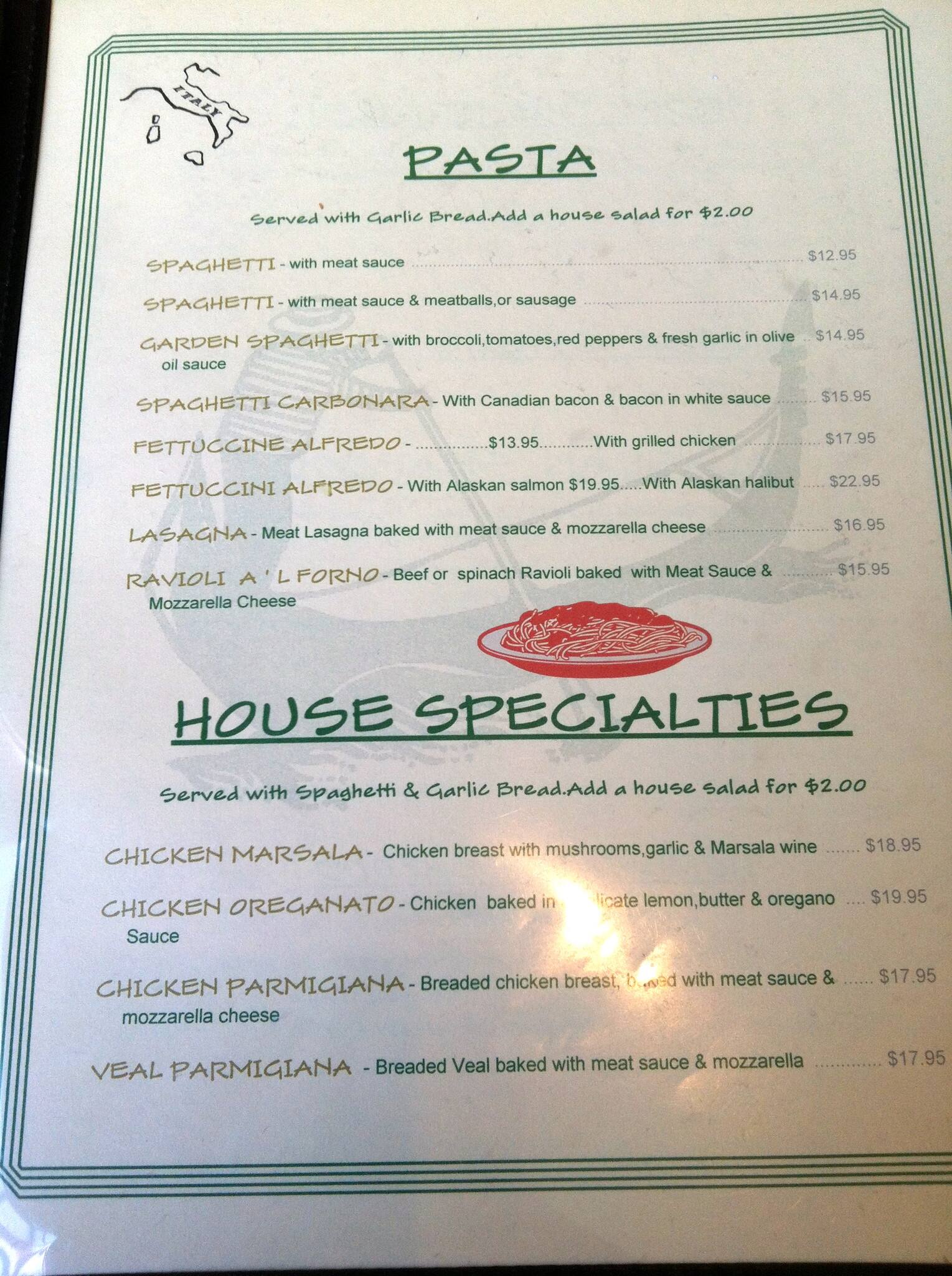 Menu at Northern Lights Pizzeria, Skagway