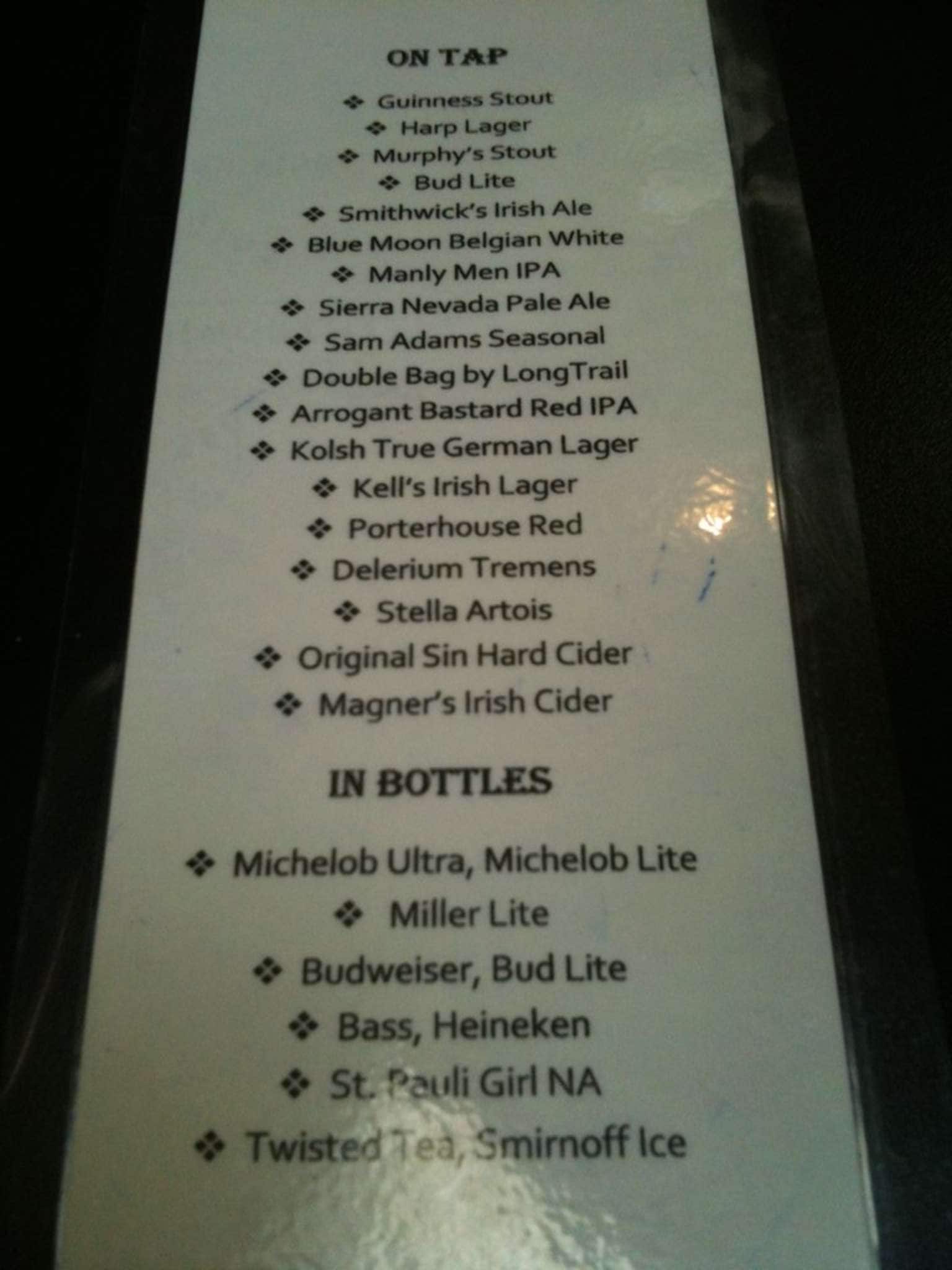 Menu at Finn's Irish Pub, Ellsworth