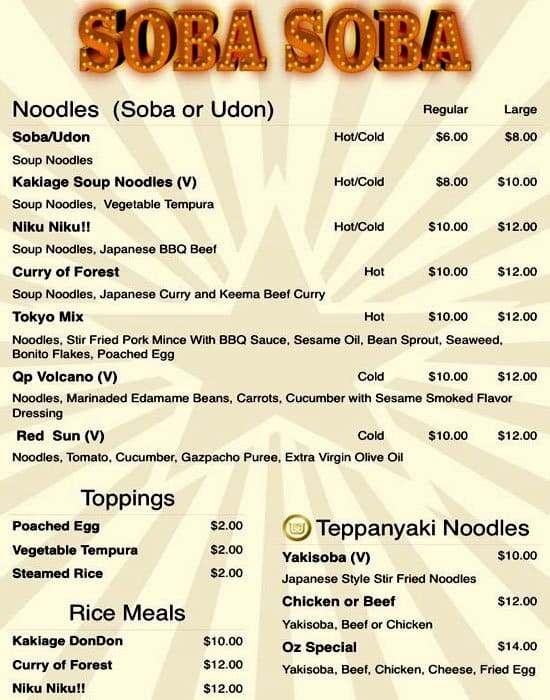 SOBA SOBA Menu, Menu for SOBA SOBA, Southport, Gold Coast Urbanspoon