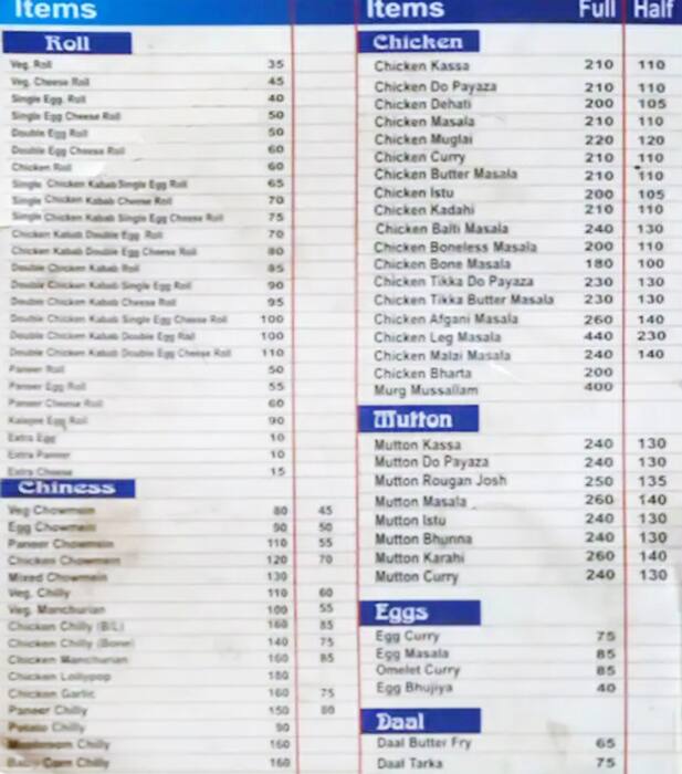 Menu at Spice food corner, Patna