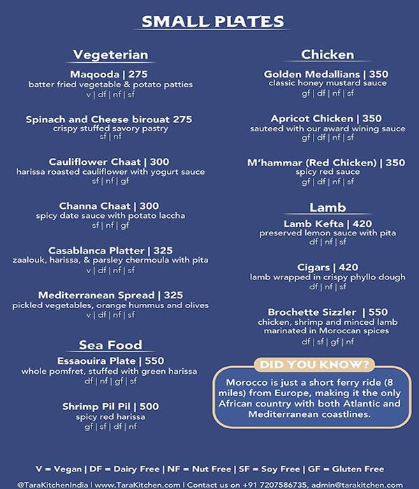 Menu of Tara Kitchen, Jubilee Hills, Hyderabad