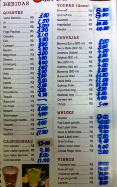 Bar Bunda de Fora cardápio