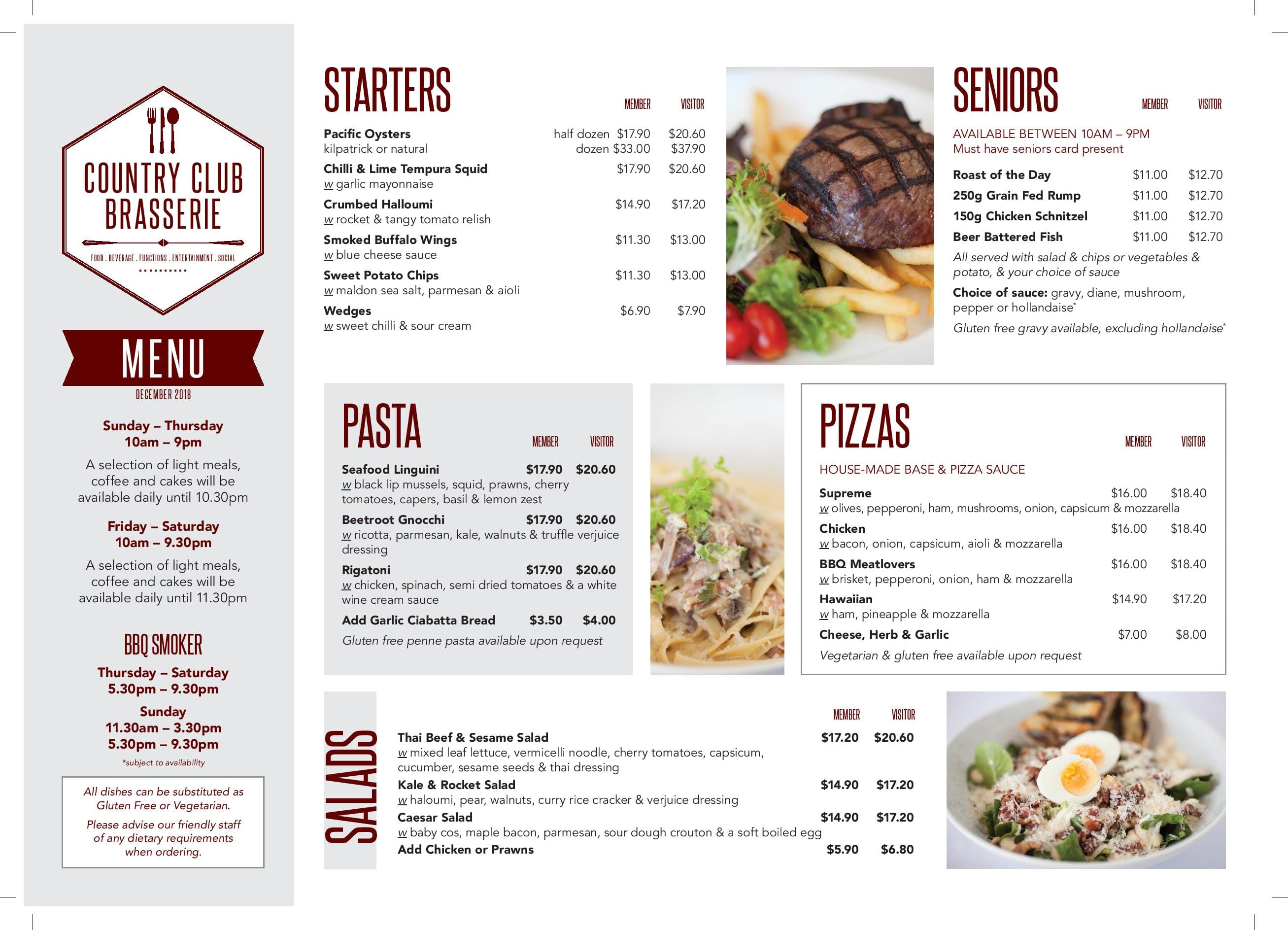 Menu at Country Club Gledswood Hills, Gledswood Hills