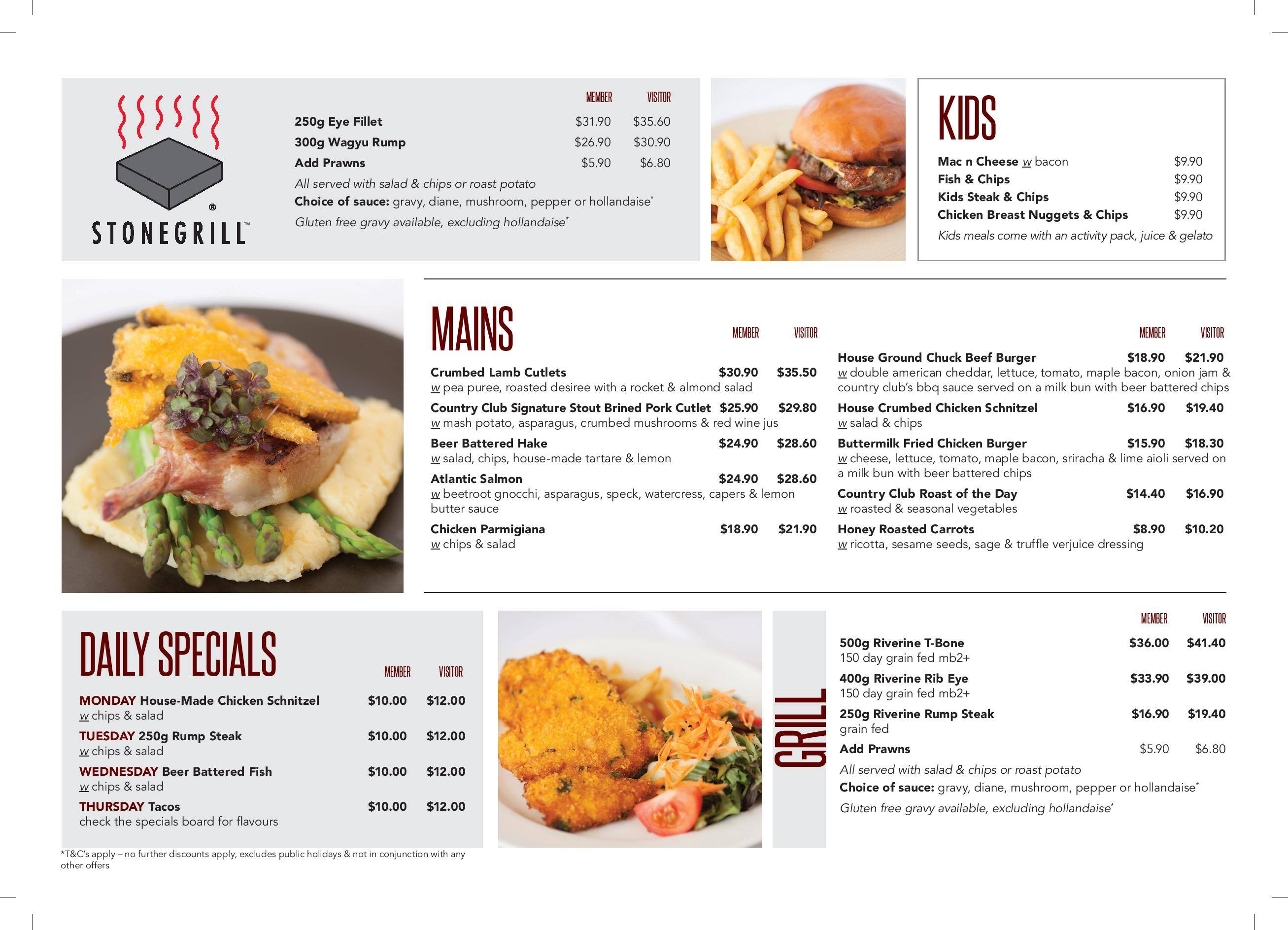 Menu at Country Club Gledswood Hills, Gledswood Hills