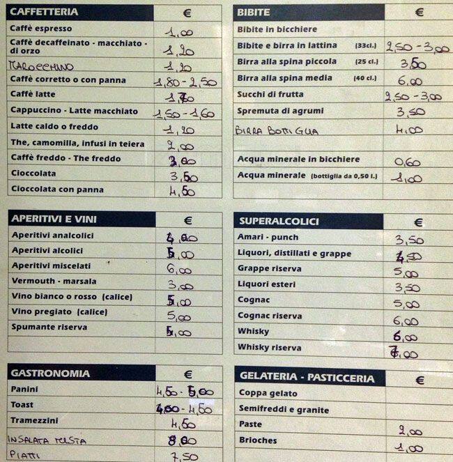 Menu di Bar Durini 