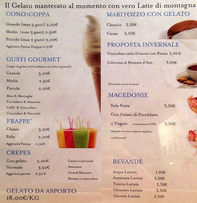 Menu di Làit Gelateria Alpina 