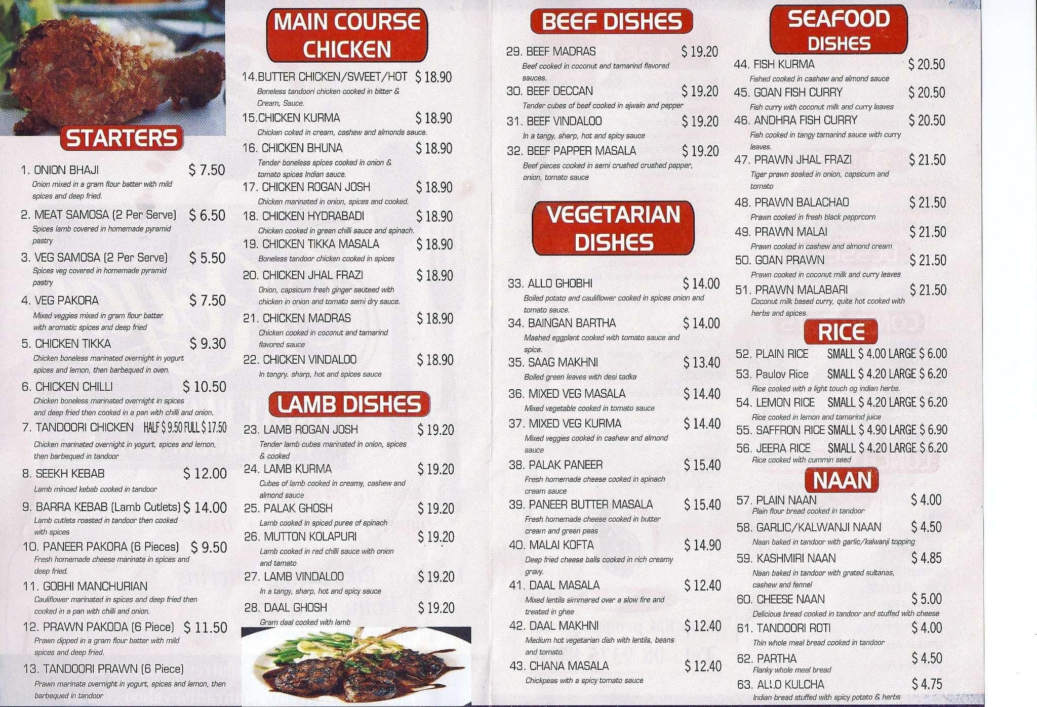 south indian food menu list