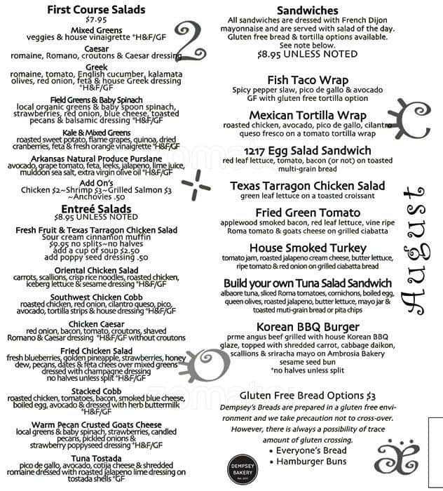 Menu at Cafe 1217, Hot Springs