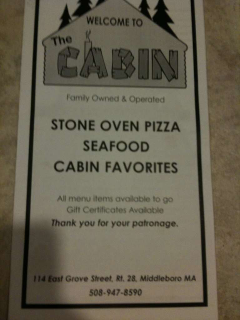 The Cabin Menu Menu For The Cabin Middleboro New Bedford