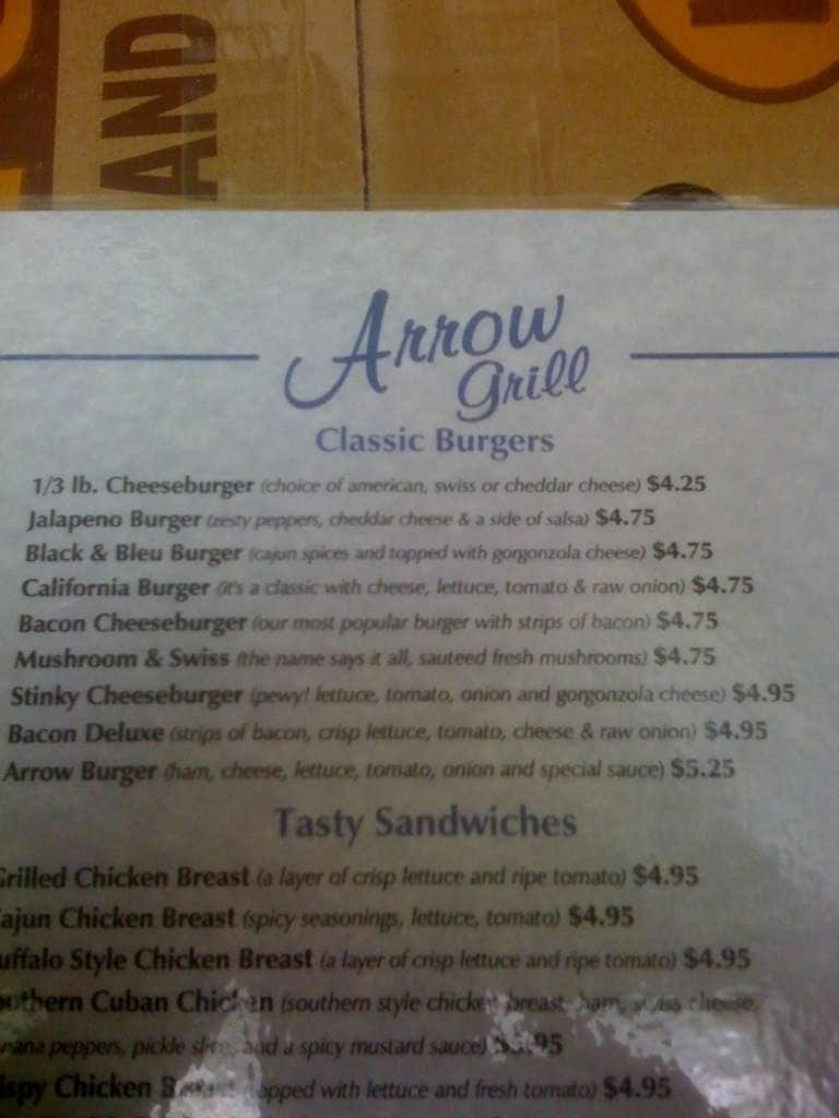 Menu at Arrow Sports Club, Weston