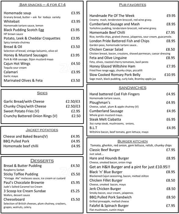 The Hare & Hounds Menu, Menu for The Hare & Hounds, Sunbury-on-Thames ...