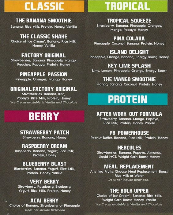 Menu at Smoothie Factory pub & bar, Allen, 545 W McDermott Dr