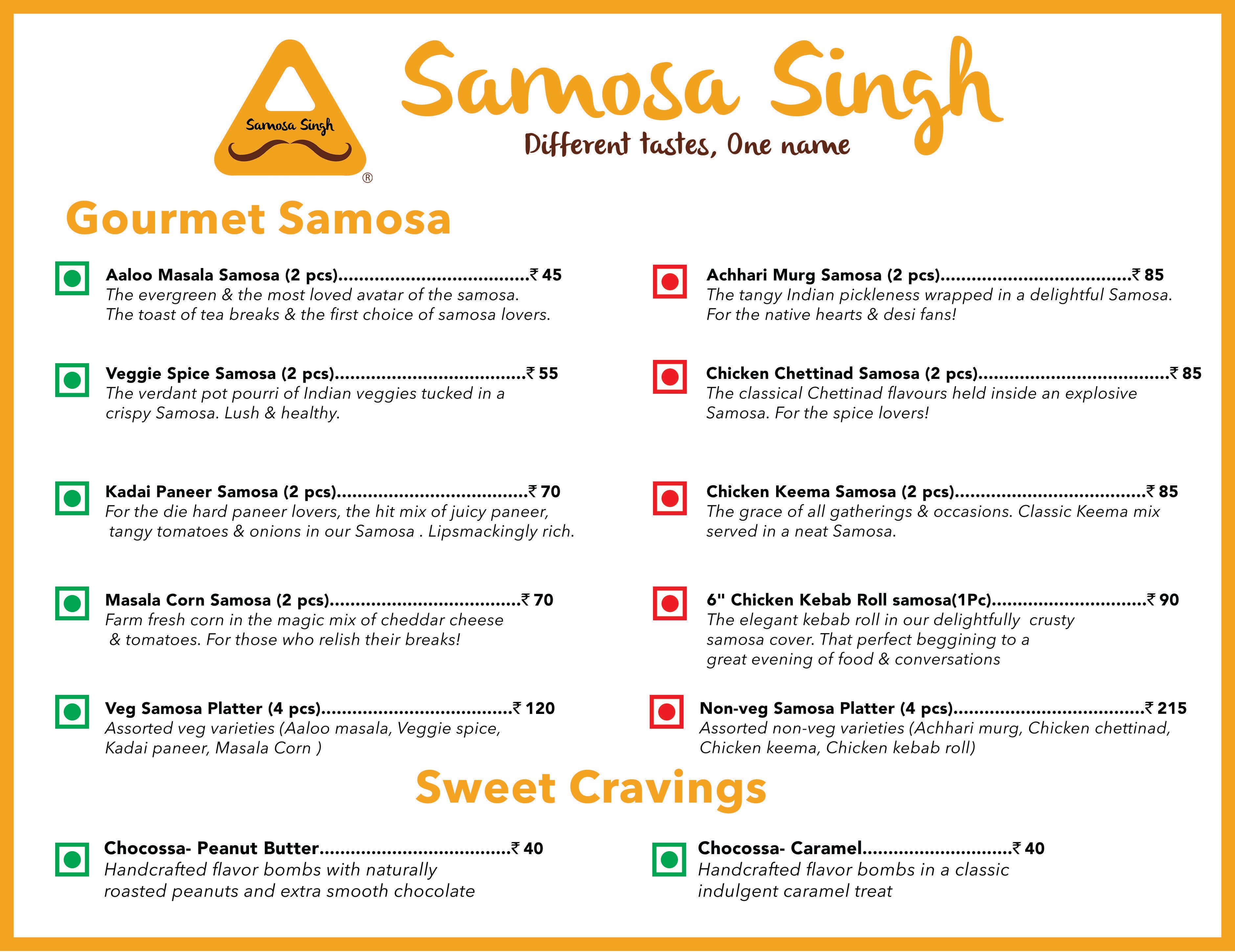 Menu at Samosa Singh Koramangala, Bengaluru