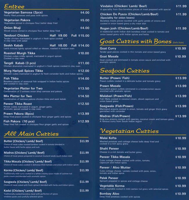 Curry Palace Menu, Menu for Curry Palace, Papatoetoe, Auckland