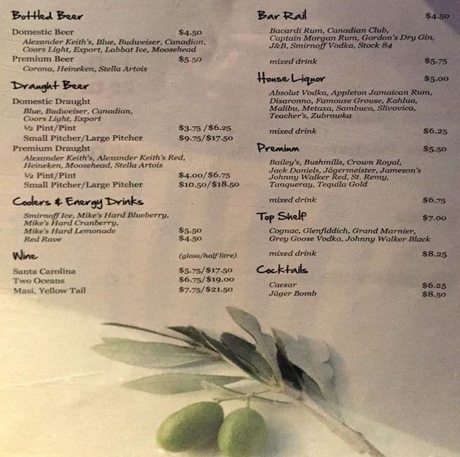 The Olive Branch Bar a Toronto Foto del Menu con Prezzi Urbanspoon