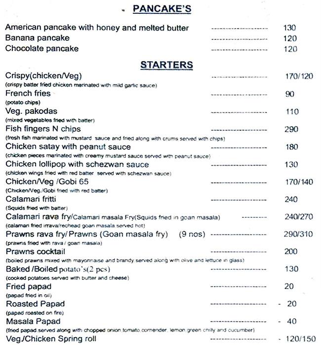 Carvalho's Bar & Restaurant menu
