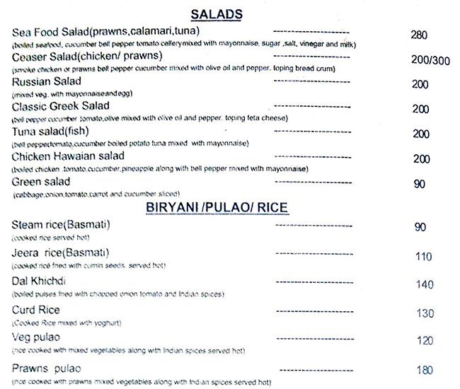 Carvalho's Bar & Restaurant menu