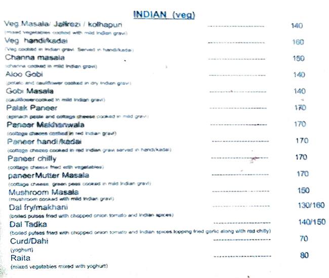 Carvalho's Bar & Restaurant menu