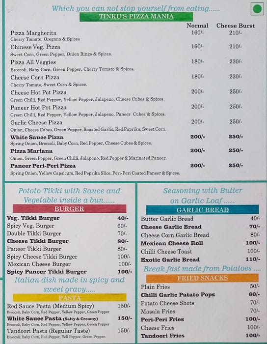 Tinku's menu