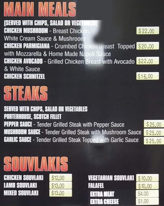 Menu at Intersection Cafe, Carlton