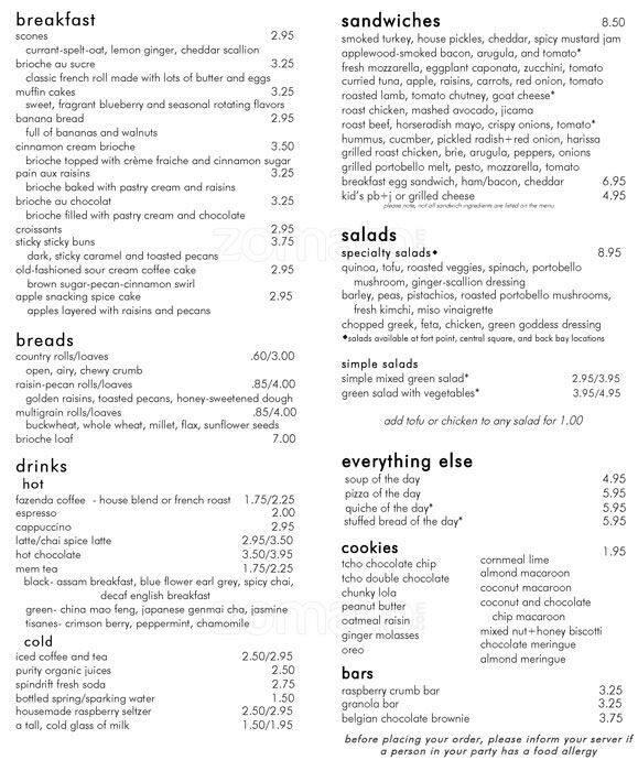 Flour Bakery + Cafe a Boston Foto del Menu con Prezzi Urbanspoon/Zomato