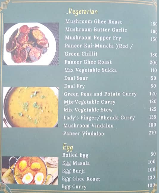 Menu of The Mangalorean, Kammanahalli, Bangalore