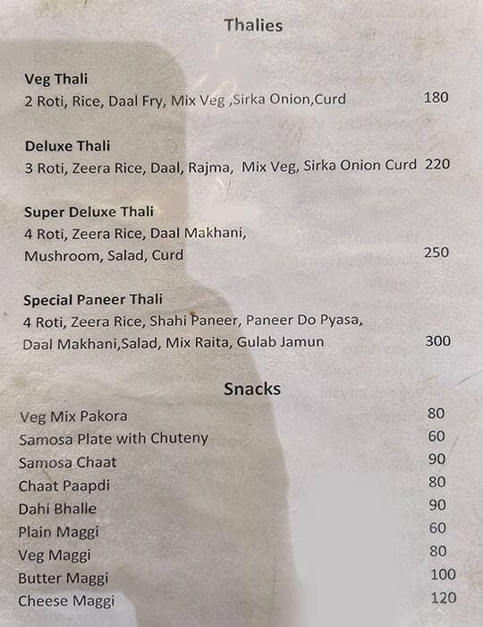 Menu of Hotel Broad View, Old Manali, Manali