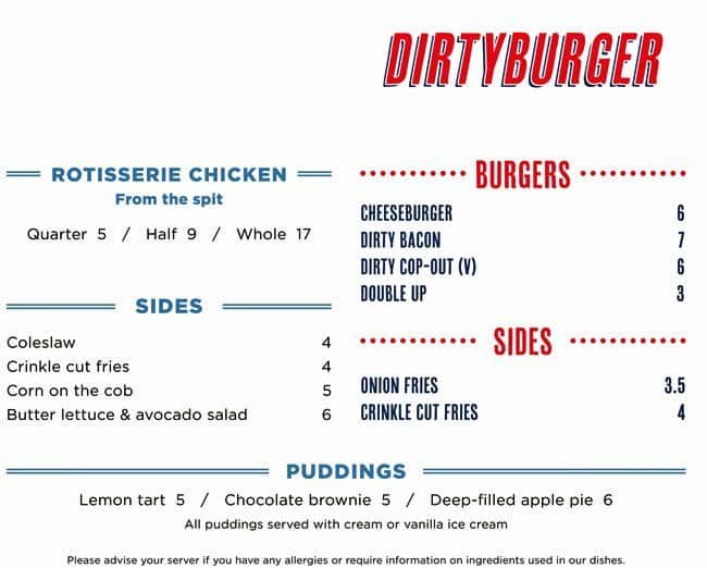 Menu at Dirty Burger Vauxhall restaurant, London, 54