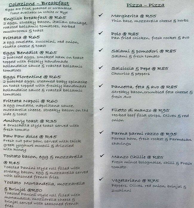 Menu bij Demi's Fresh Italian restaurant, Randburg