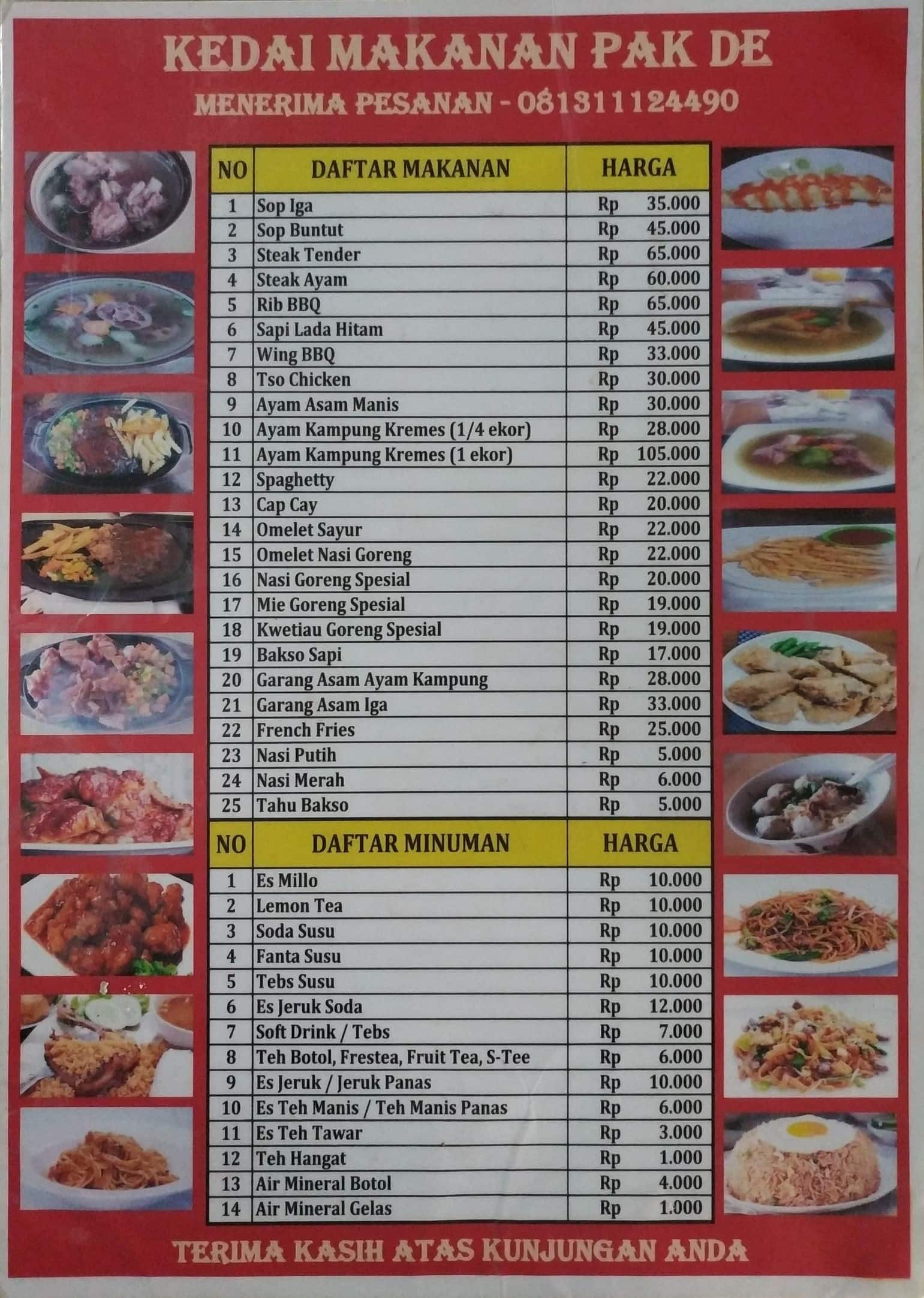 Menu At Kedai Makan Pakde Restaurant Tangerang