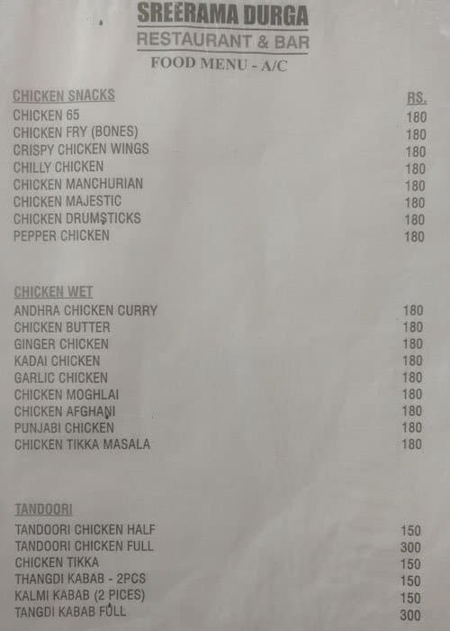 Sri Ramadurga Restaurant & Bar menu