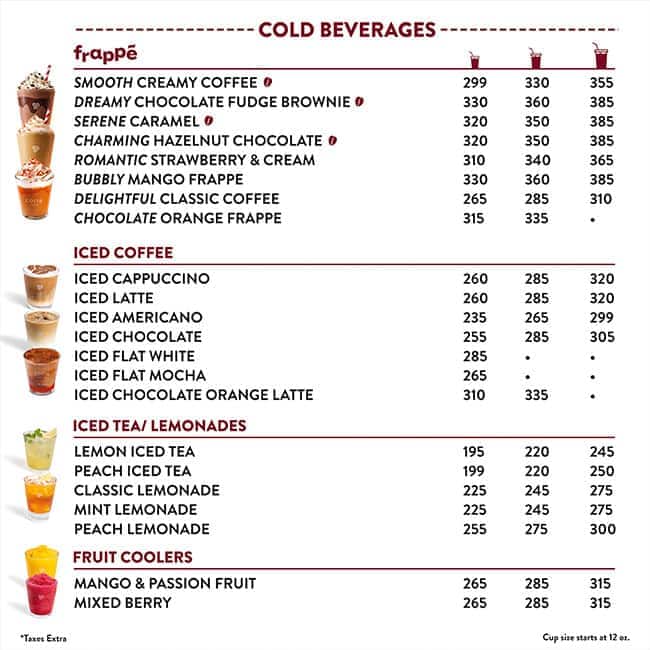 Costa coffee menu hotsell