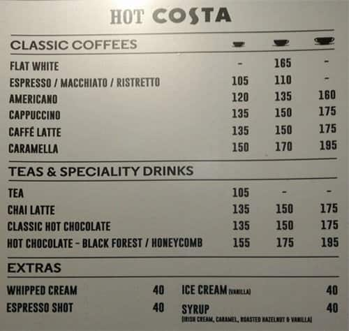 Costa Coffee Menu, Menu for Costa Coffee, DLF Phase 3, Gurgaon - Zomato