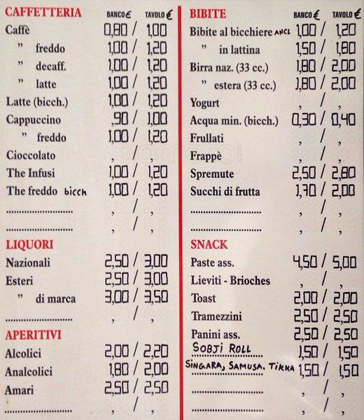 Menu di Piccolo Bar 