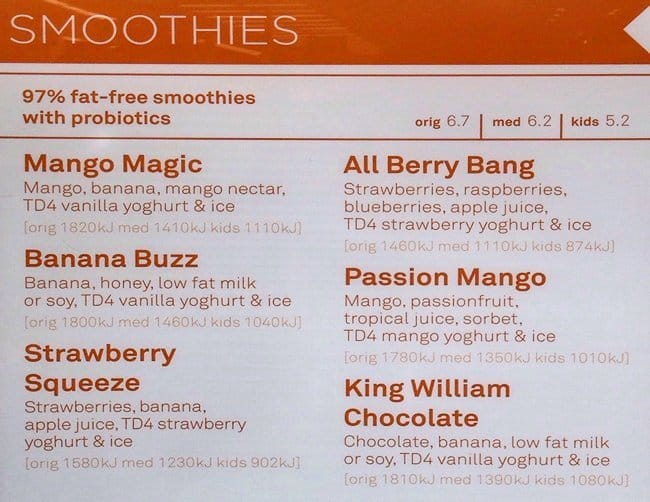 Boost Juice Menu, Menu for Boost Juice, Strathpine, Brisbane