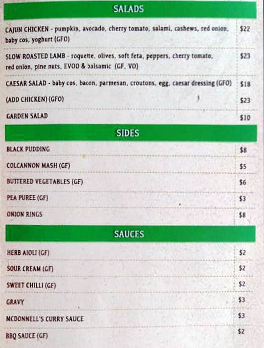 Menu at Durty Nelly